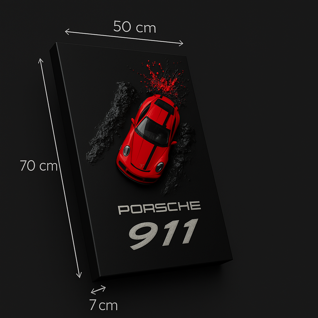Artwork framed car display with dimensions